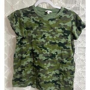 Camo Flutter Sleeve T-Shirt Green Camouflage Crew Neck Top Medium